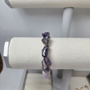 Amethyst Stone Stretch Bracelet - Natural Purple Stone